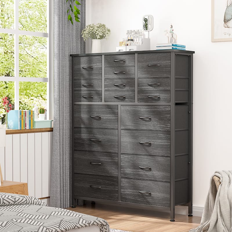 18 Drawer Dresser Fabric Tall Dressers for Bedroom Chest of Drawers - Black