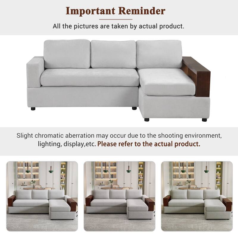 87.4" Upholstered Sectional Sofa with Reversible Armrests - Modern Living Room Couch