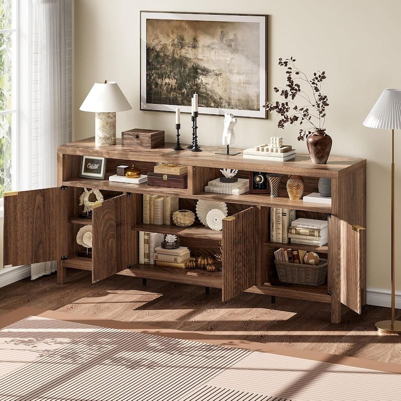 65.8 Inch Fluted Sideboard Buffet Cabinet with 4 Doors with Fluted Door