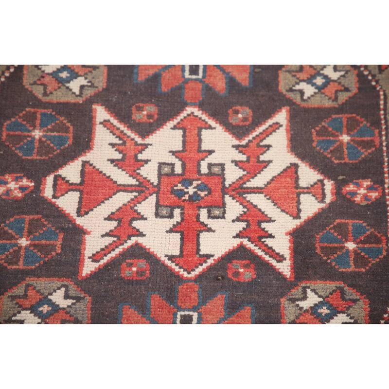 Hand Knotted Oriental 100% Wool Carpet Traditional Tribal Greys & Charcoal Hamedan Area Rug - 7' 1'' X 4' 2''