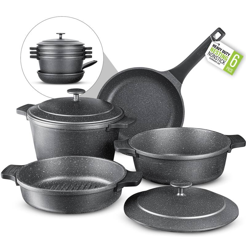 Granitestone Diamond 6 Piece Nonstick Heavy Duty Nesting Pots Cookware Set