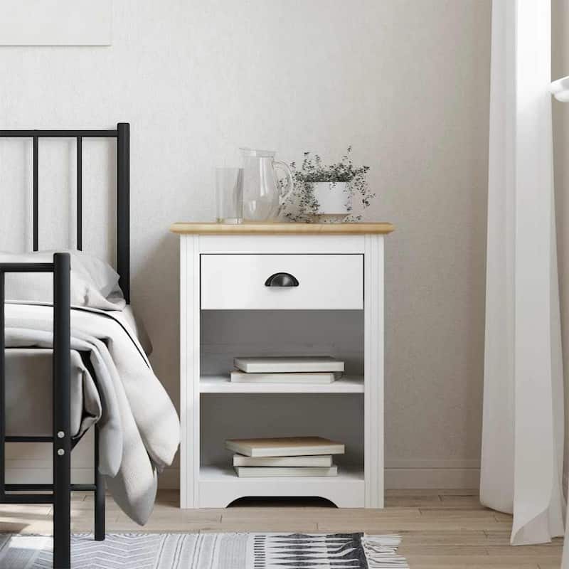 vidaXL Cabinet Nightstand End Side Table with Drawer BODO Solid Wood Pine - Brown