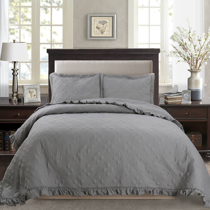 KASENTEX Soft Microfiber Quilt Set Machine Washable Bedspread All Season - Grey - King