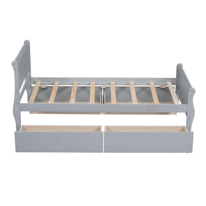 Wood Platform Bed with 4 Drawers and Streamlined Design
