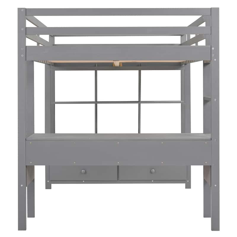 Full Pinewood Loft Bed with Desk and Storage