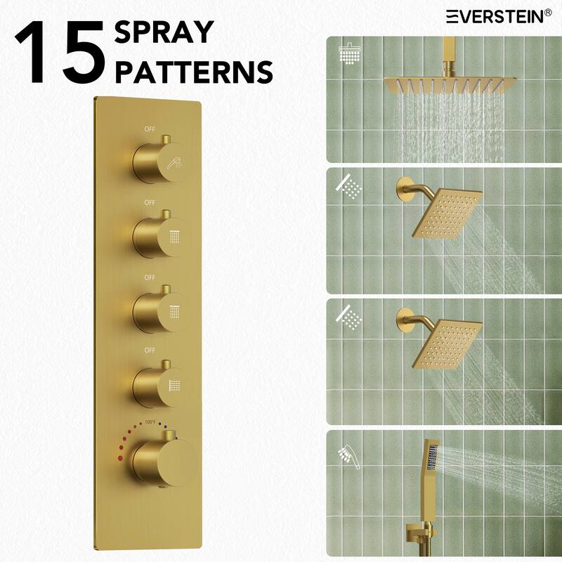 15-Spray Patterns Thermostatic Shower System, Shower Faucet Set 16" & 6" Triple Shower Heads (Valve Included)