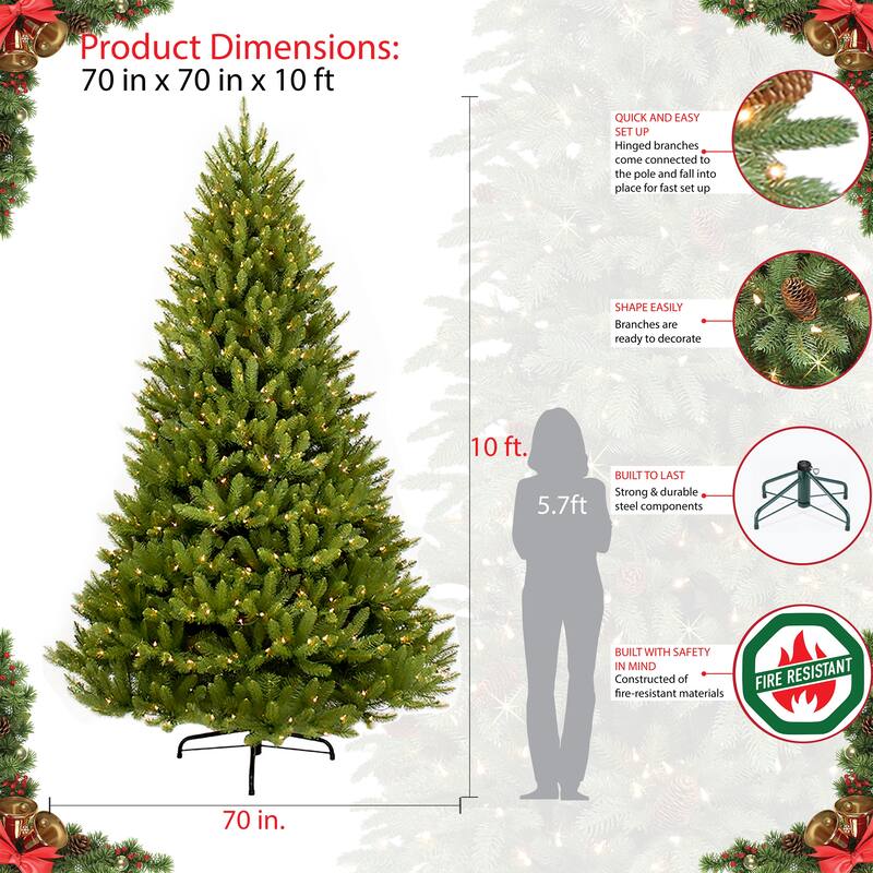 Puleo International 10' Pre Lit Fraser Fir Artificial Christmas Tree