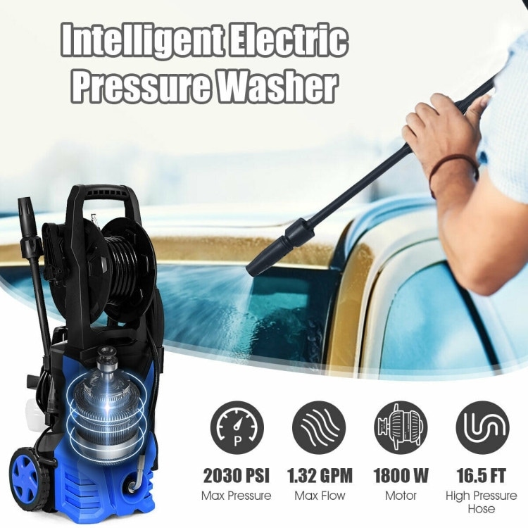 1800W 2030PSI Electric Pressure Washer Cleaner with Hose Reel-Blue - 10.5  x 10.5 x 27 - Bed Bath & Beyond - 33741651