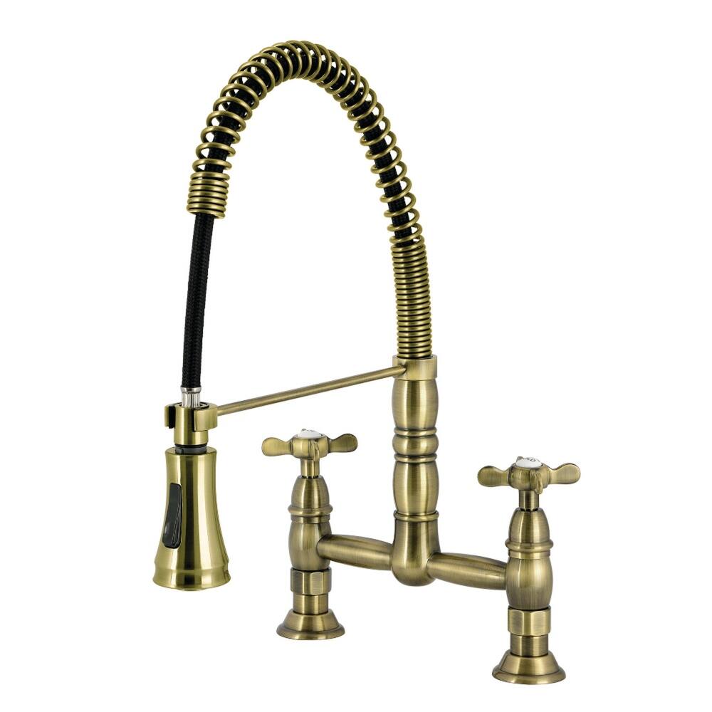 Kingston Brass Essex Double-Handle Wall-Mount Pre-Rinse Bridge Kitchen Faucet