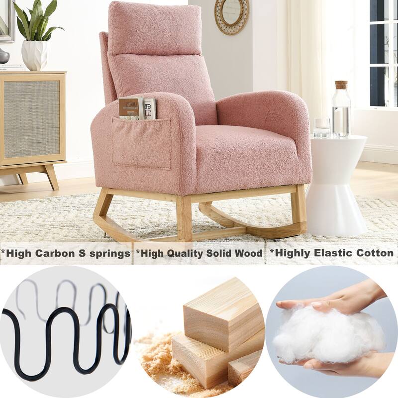 GDFStudio - Emilia Modern Fabric Upholstered Rocking Chair with Ergonomic Design and Side Pockets - 27.6 "W