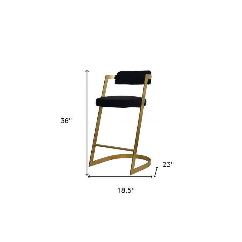 HomeRoots 26" Black and Gold Velvet and Stainless Steel Low Back Counter Height Bar Chair