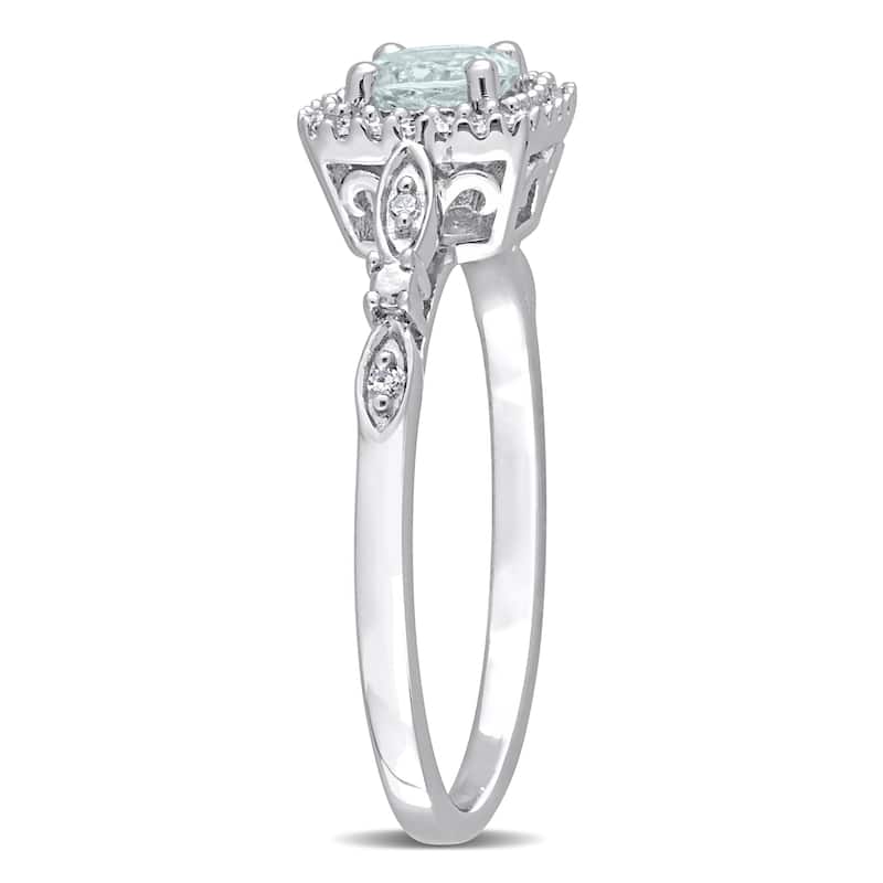 Miadora 3/8ct TGW Aquamarine 1/10ct TW Diamond Square Halo Ring in Sterling Silver