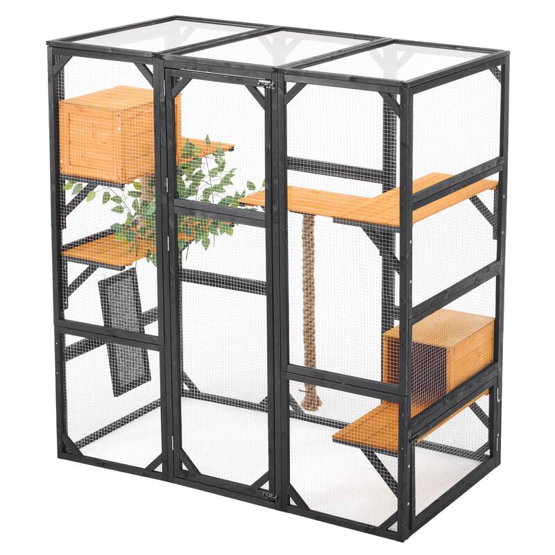 Roomfitters Outdoor Cat House Catio Enclosure Double Door Balcony Playpen with Platforms and Condos for 1-3 Cats