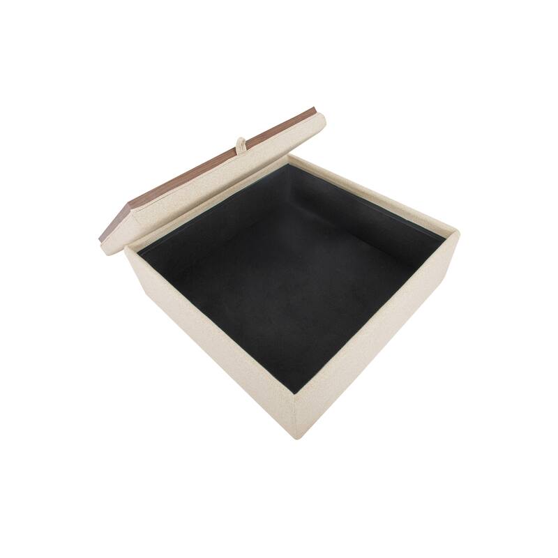 NADAAL STUDIOS Mirelda Ottoman, Flip-Top Upholstered Storage with Walnut-Look Tray Surface, Flecked Oat