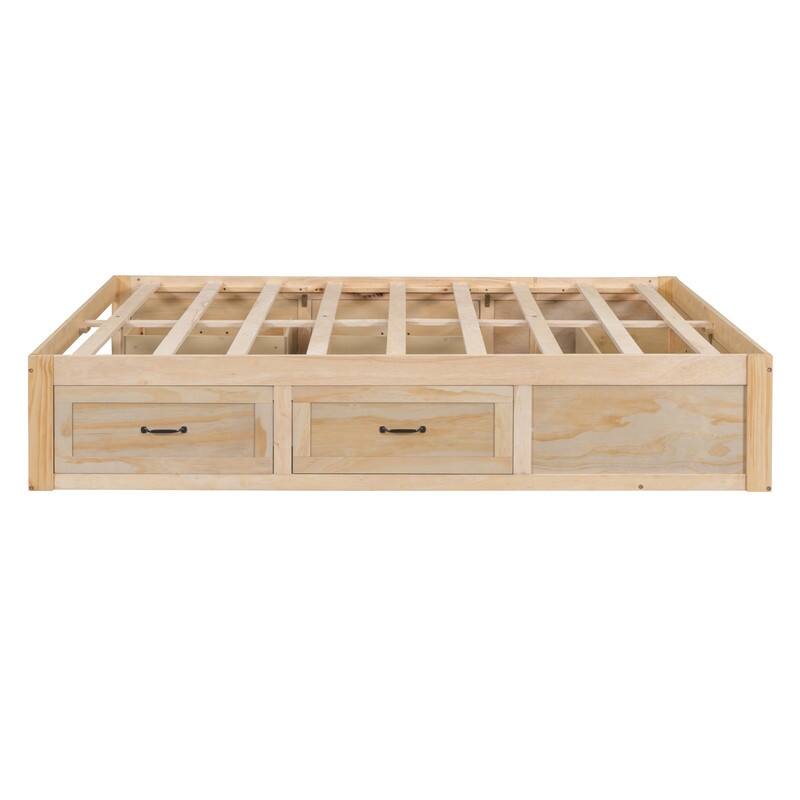 Full Size And Queen Size Platform Bed with 6 Storage Drawers,Antique White