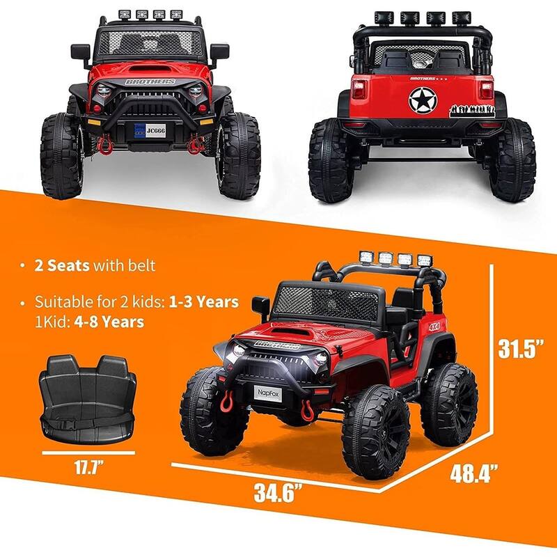 24V Kids Ride-On Truck, 2-Seater Electric Car with Remote Control, Spring Suspension, Music Player, and LED Lights