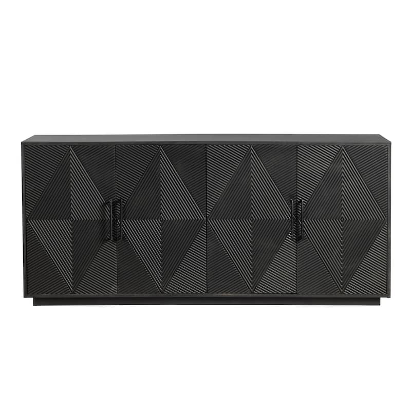 Wooden Four Door Living Room Buffet Sideboard, Coffee Bar Cabinet, Black