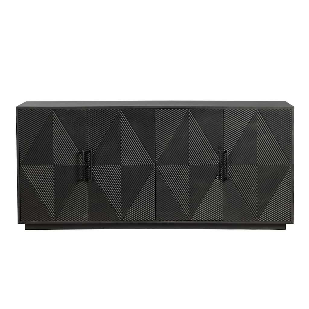 Wooden Four Door Living Room Buffet Sideboard, Coffee Bar Cabinet, Black
