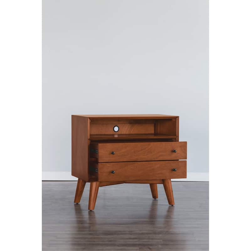 Alpine Furniture Flynn Mid Century Modern Large 2 Drawer Nightstand