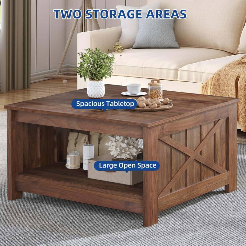 Moasis Farmhouse Coffee Table with Storage for Living Room Square Center Table
