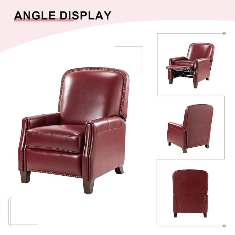 Gladis Modern Retro Genuine Leather Recliner with Nailhead Trim by HULALA HOME