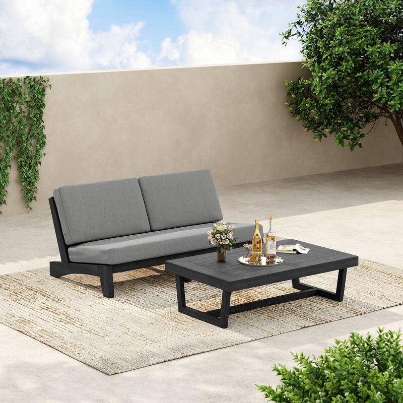 3-Seat Outdoor Sofa Set with Solid Wood Coffee Table, Weather-Resistant Cushions