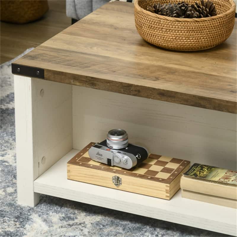 Modern Coffee Table with Open Shelves and Adjustable Bottom Foot