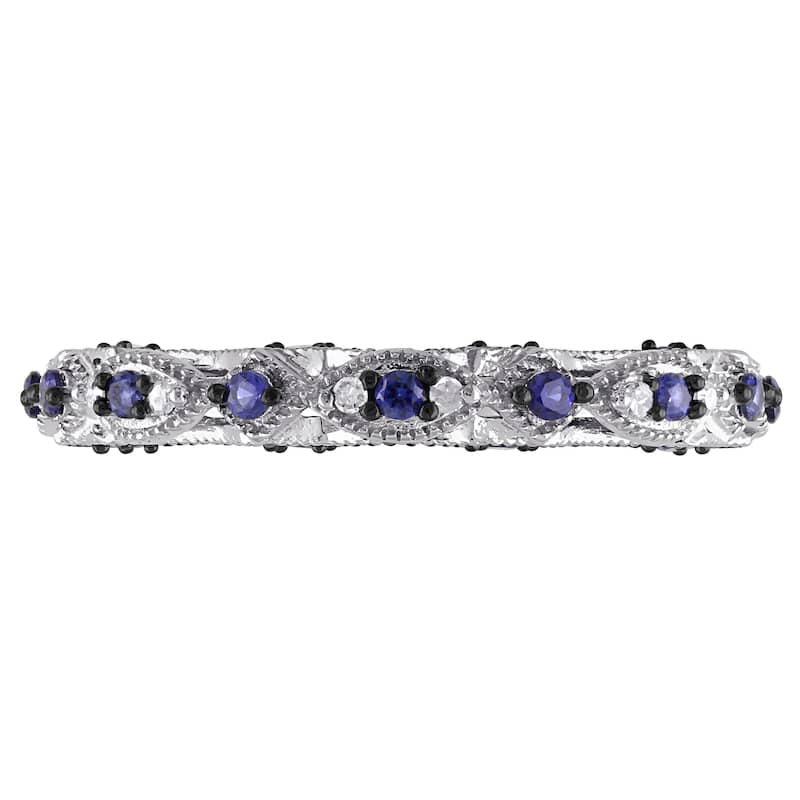 Miadora 10k White Gold Created Blue Sapphire and Diamond Accent Vintage Anniversary Ring