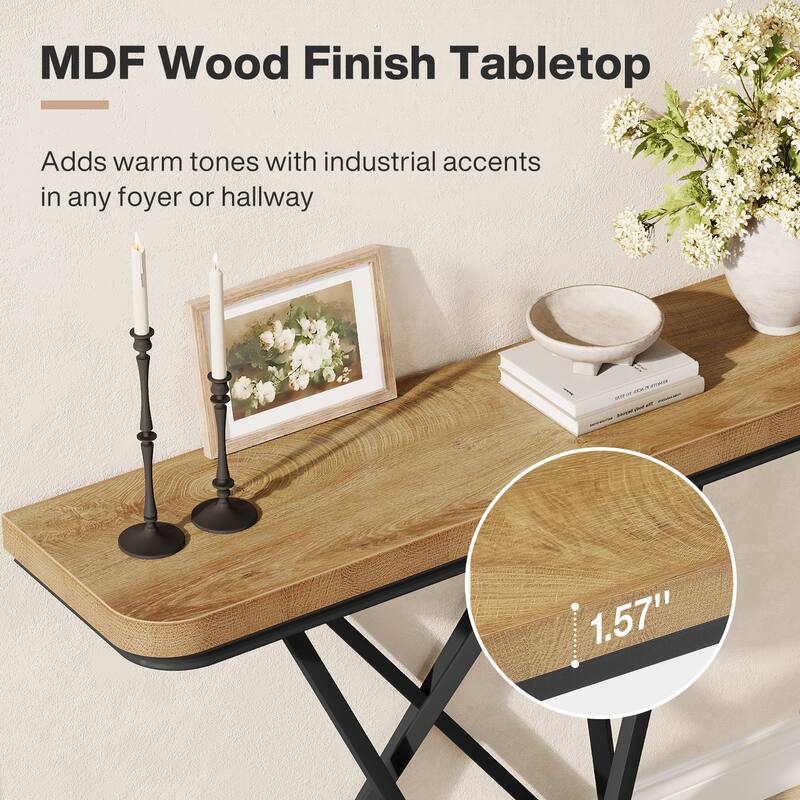 41.33" Console Table with Modern Metal Geometric Base