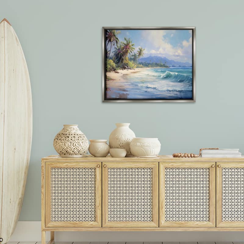 Stupell Tropical Coast with Rolling Waves Framed Floater Canvas Wall Art Design By Franklyn Gregory