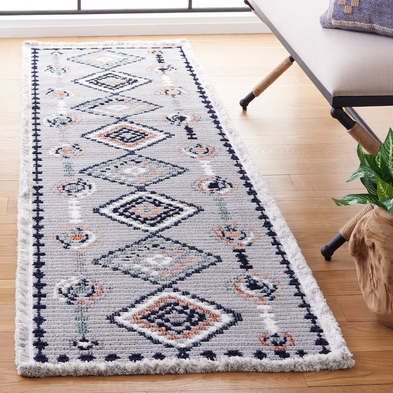 SAFAVIEH Handmade Marrakech Sako Traditional Rug - 2'2" x 8' Runner - Grey/Blue Rust