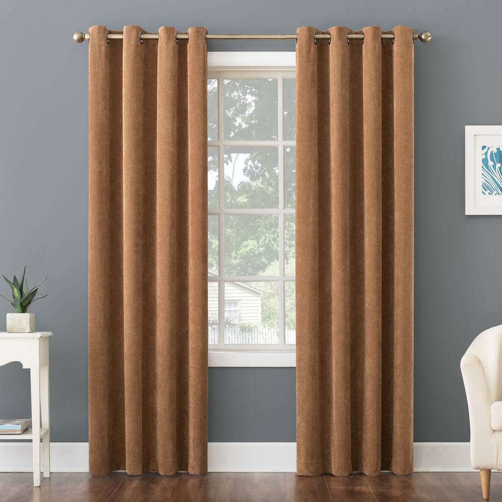 No. 918 Level Plush Corduroy Room Darkening Grommet Curtain Panel, Single Panel