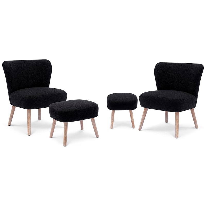Boucle Polyester Upholstered Living Room Set - Stain Resistant (4-Piece Set)