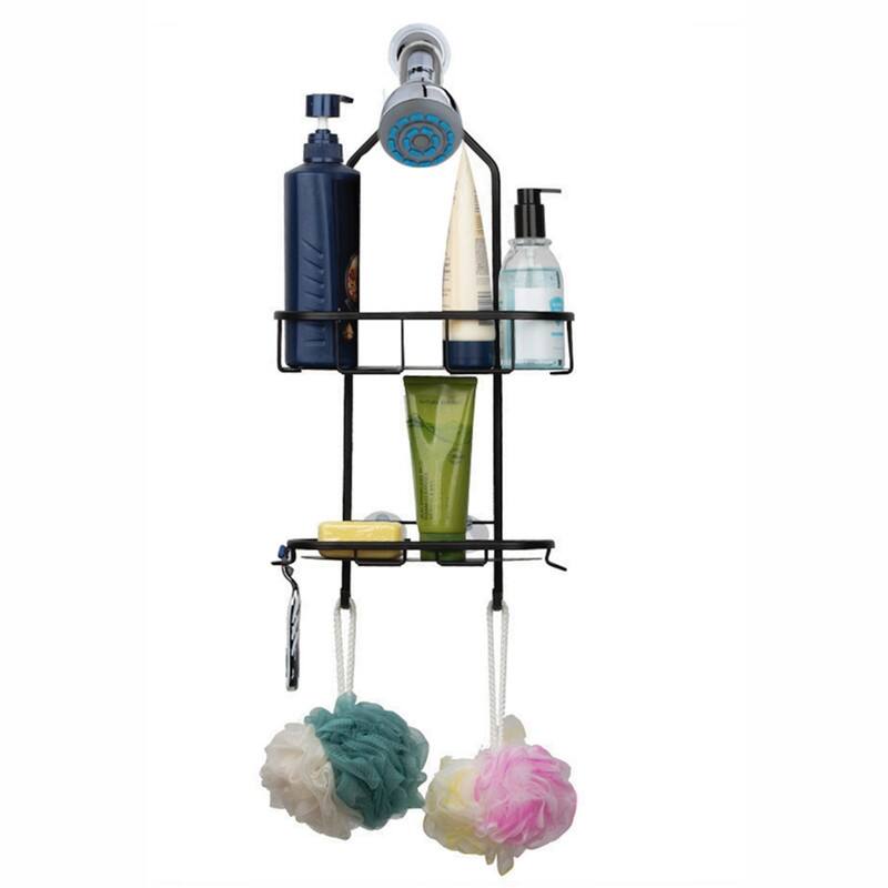 Utopia Alley Rustproof Aluminum Shower Caddy Organizer with 2 Shelves, Includes Shower Rod, Shower liner and shower hooks, Black
