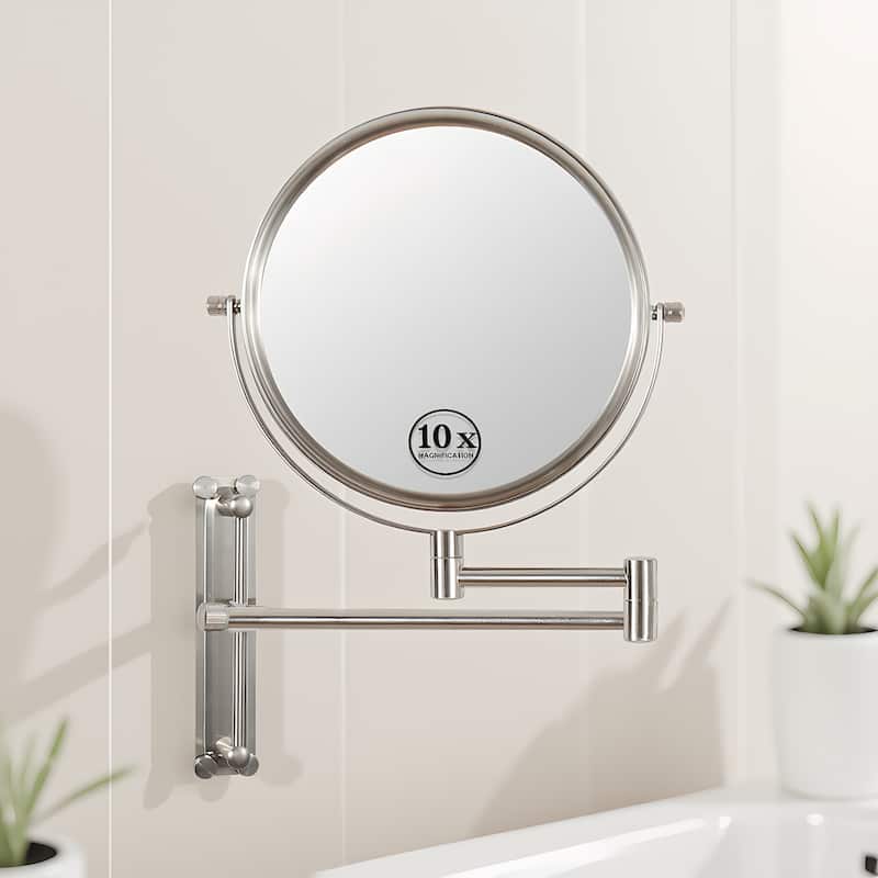 10x Magnifying Wall Mounted Makeup Mirror Finish Satin in Nickel Finish