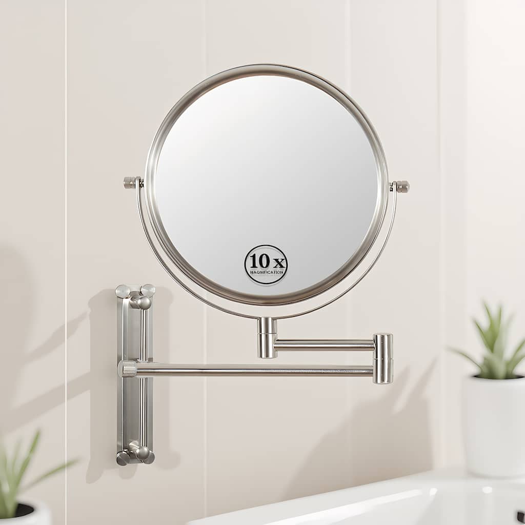 10x Magnifying Wall Mounted Makeup Mirror Finish Satin in Nickel Finish