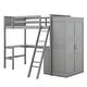 preview thumbnail 3 of 7, Gray Solid Pine Wood Loft Bed with Desk, Shelves, Wardrobe, and Guardrails