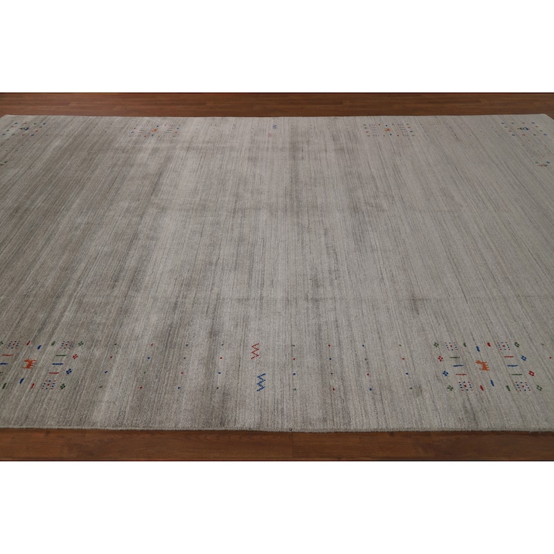 Tribal Gray Gabbeh Area Rug Handmade Wool Carpet - 7'11" x 12'1"