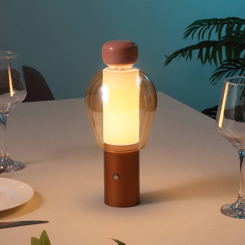 10.75" Candle-Style Rechargeable/Cordless Dimmable Integrated LED Table Lamp with Touch Sensor - 10.75 - Pink/Cooper with Clear Amber Shade