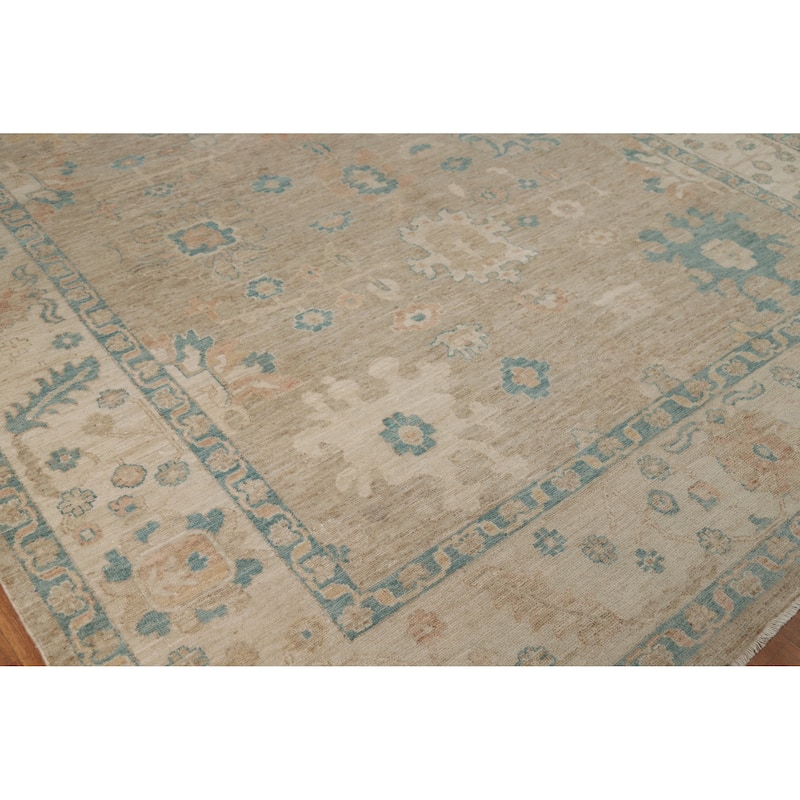 Vegetable Dye Oushak Turkish Rug Hand-Knotted Transitional Wool Carpet - 7'11"x 9'7"