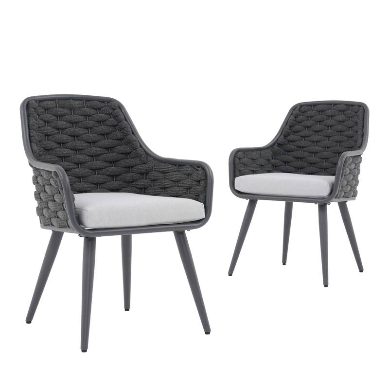 Outdoor 2-Piece Metal Arm Dining Chairs With Cushions
