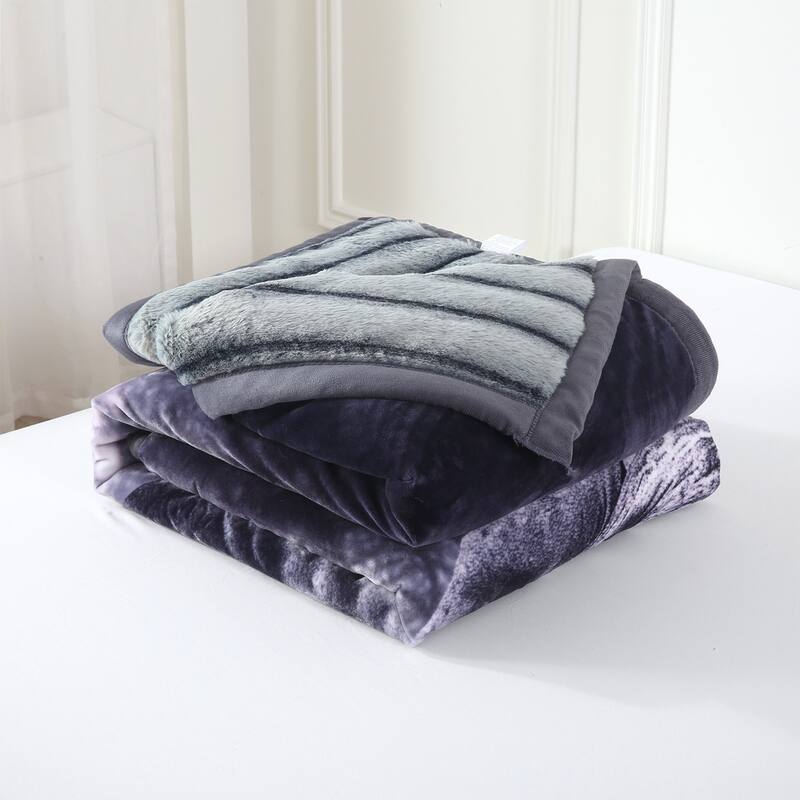 Warm Fleece Blanket Striped Fluffy Plush Bed Blanket 85"x93", 9lbs