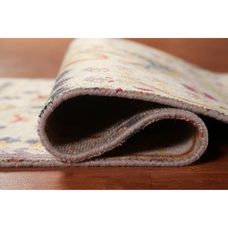 Hand Knotted Oriental 100% Wool Carpet Transitional All-Over Green Oushak Runner Rug - 7' 10'' X 2' 6''