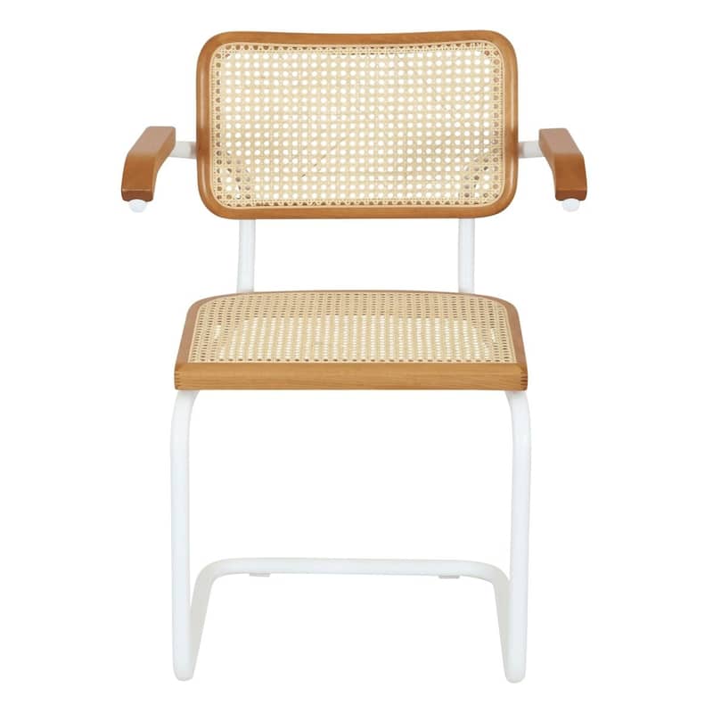 Breuer Chair Company Marcel Breuer Cesca Cane Cantilever Armchair Arm Chair w/ White Steel Frame (Various Wood & Cane Colors)