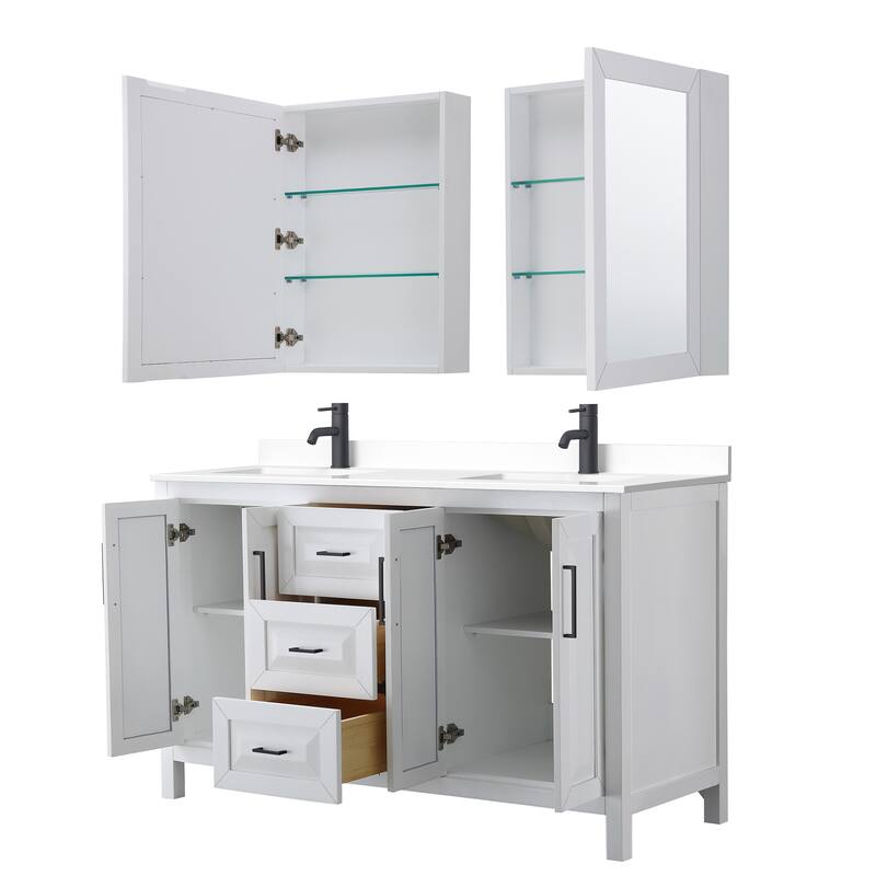 Daria 60 Inch Double Vanity, Cultured Marble Top, Medicine Cabinets
