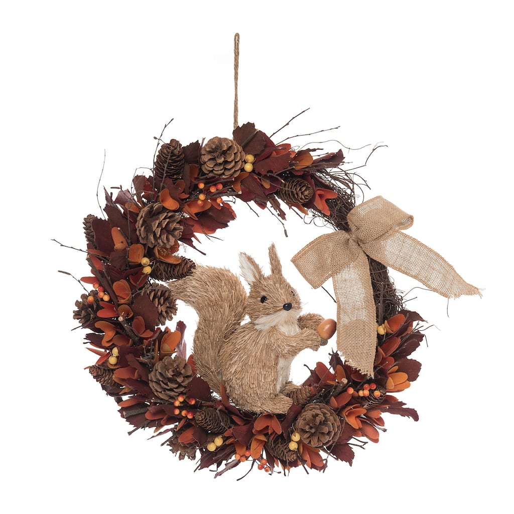 Transpac Natural Fiber 22.83 in. Multicolor Harvest Squirrel Wreath - Multi