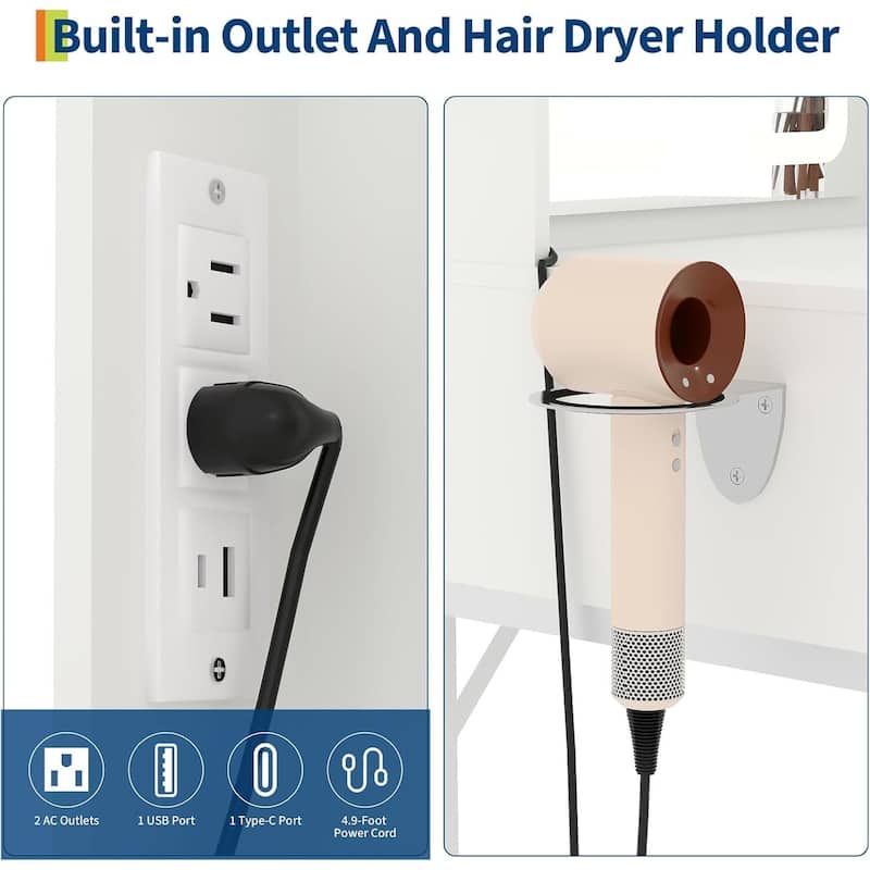 Small Compact Vanity Desk with LED Mirror and Lights for Bedroom Apartment