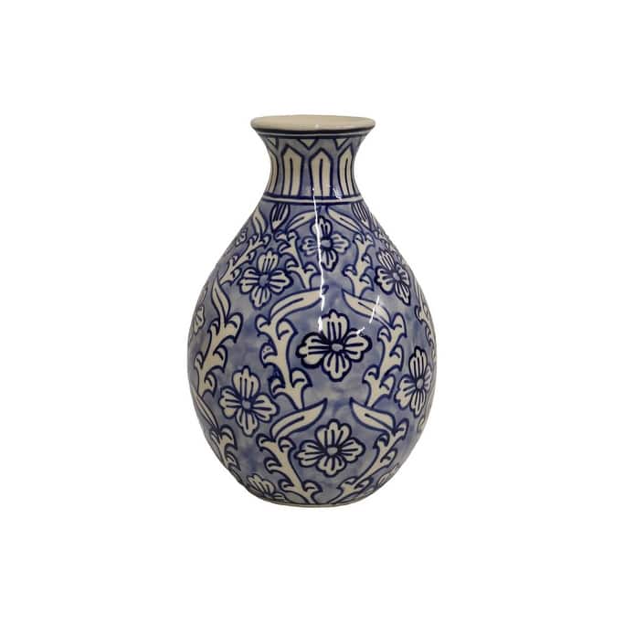 Home&Manor Ceramic Bottle Vase Light Blue