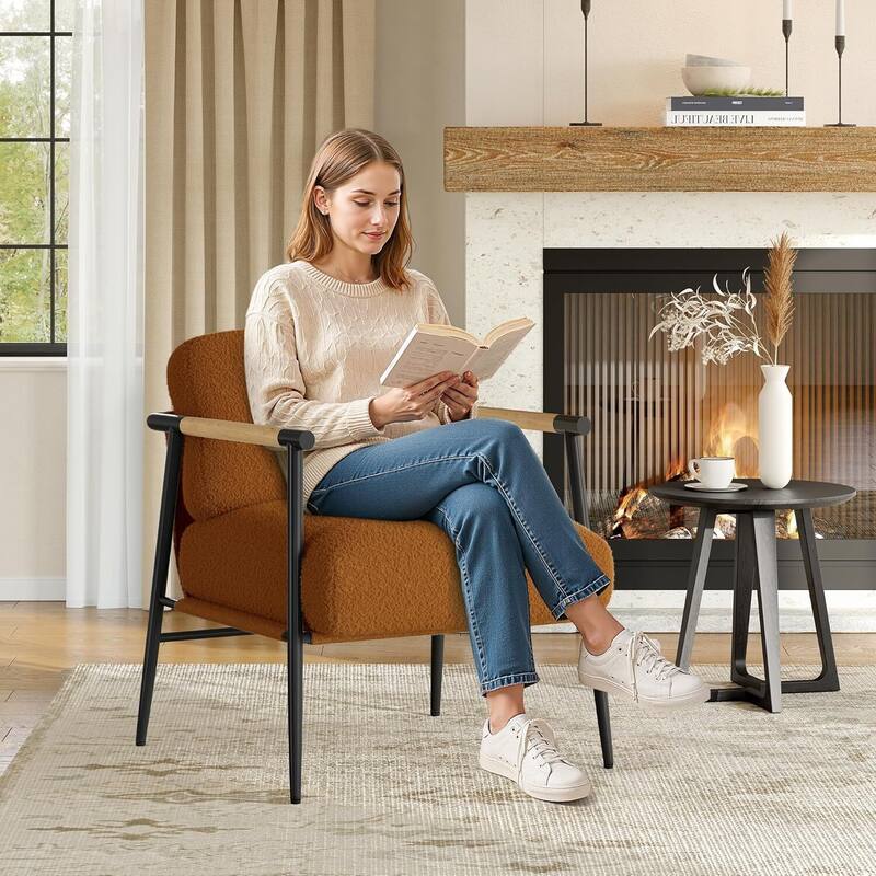 Cozy Sherpa Upholstery Ergonomic Accent Sofa Chair for Living Room or Bedroom