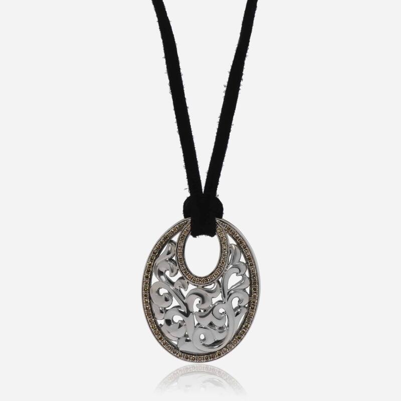 Charles Krypell Sterling Silver and Brown Diamond Pendant Necklace - 18